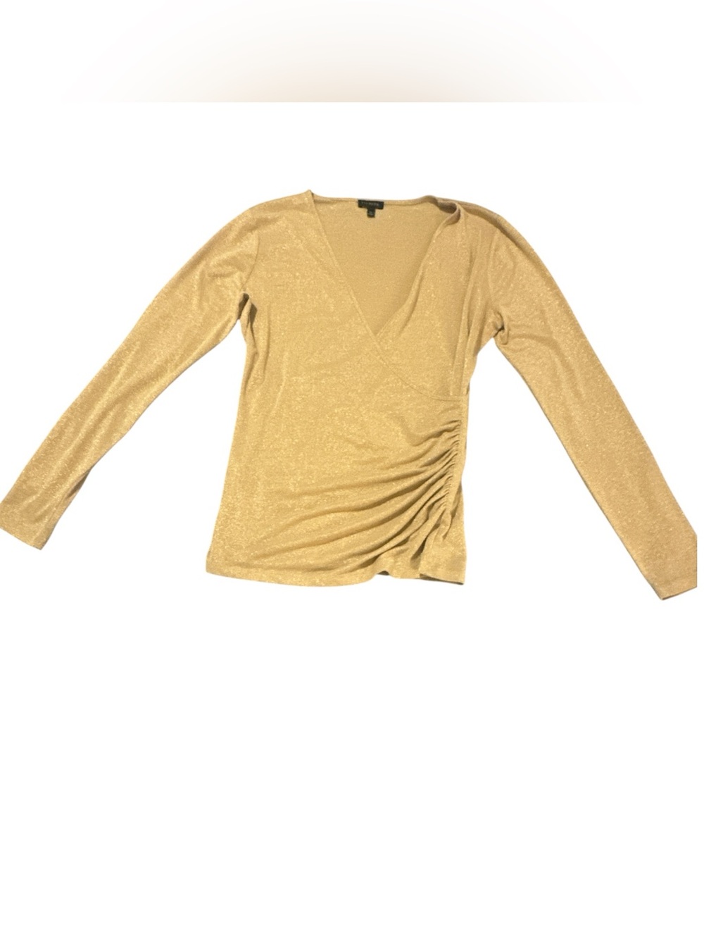 Talbots Metallic Gold V-Neck Ruched Long Sleeve Top